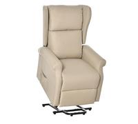 HomCom Fauteuil releveur électrique inclinable, repose-pied, télécommande, poche latérale, lin crème