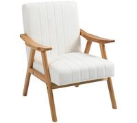 HOMCOM Fauteuil rembourré au Design Scandinave, Velours, Cadre en Bois Massif, 68 x 74 x 82 cm, Naturel + Blanc crème