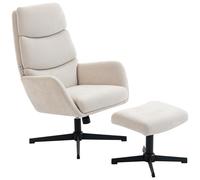 HOMCOM Fauteuil rembourré avec pouf, fauteuil lounge à dossier haut, base en métal, pour salon, chambre, beige