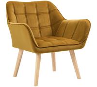 HOMCOM Fauteuil rembourré, fauteuil d'appoint, design scandinave, aspect velours, jusqu'à 120 kg, pieds en bois de caoutchouc, jaune