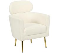 HOMCOM Fauteuil Salon avec appuie-tête Amovible Fauteuil Crapaud Crème | Style Moderne, Tissu en Peluche Teddy, Pieds en Métal Doré, pour Salon, Chambre à Coucher, Salle d'Étude