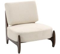 HOMCOM Fauteuil Salon en Chenille, Fauteuil Chambre Confortable Crème | Moderne, Coussin Épais, Assise Rembourrée, Pieds en Bois d'Hévéa, Chaise de Salon, Coins Lecture, Bureau à Domicile