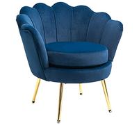 HOMCOM Fauteuil Salon en Velours Coquillage avec Pieds en métal doré pour Chambre à Coucher, 76 x 67 x 74 cm, Bleu