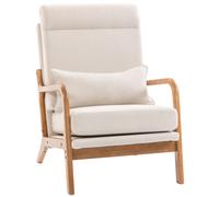 HOMCOM Fauteuil salon, fauteuil d'appoint rembourré en lin avec large assise, support lombaire, haut dossier, 64x86x93cm, crème