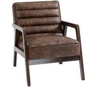 HOMCOM Fauteuil salon, fauteuil d'appoint rembourré en PU avec large assise, coussin épais et structure en bois massif, marron