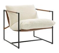 HOMCOM Fauteuil salon, fauteuil d'appoint rembourré en tissu bouclette, large assise et structure en acier, 77x91x80cm, crème