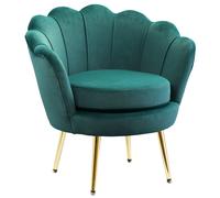 HOMCOM Fauteuil salon fauteuil en velours fauteuil coquillage avec pieds en métal doré pour chambre à coucher, vert foncé
