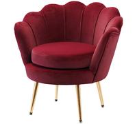HOMCOM Fauteuil salon fauteuil en velours fauteuil coquillage avec pieds en métal doré pour chambre à coucher, rouge