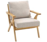 HOMCOM Fauteuil Salon, Fauteuil scandinave en Tissu Effet Lin avec Coussins épais, Assise rembourrée et Pieds en Bois d'hévéa, Chaise de Salon, Chambre, Coins Lecture, Beige