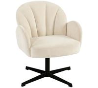 HOMCOM Fauteuil Salon pivotant, Fauteuil Coquillage rembourré en Velours avec Coussin à Ressorts, Base en Acier, Chaise Coiffeuse Moderne, pour Chambre, Coins Lecture, Beige
