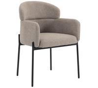 HOMCOM Fauteuil Salon Rembourré en Chenille Pieds en Métal Marron Clair | Fauteuil d'Appoint, Dossier Courbé, Accoudoirs, Style Moderne, Chaise de Salle à Manger, Chambre, Coins Lecture, Petit Espace