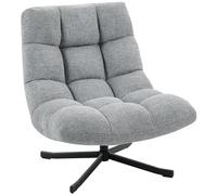 HOMCOM Fauteuil Salon sans accoudoirs, Chaise pivotante en Tissu Chenille imperméable, Assise rembourrée et Large, Pieds croisés en Acier sans roulettes, Fauteuil Relax pour Chambre et Salon, Gris