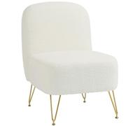 HOMCOM Fauteuil Salon sans Accoudoirs, Fauteuil d'Appoint Rembourré en Tissu Bouclette, Coussin Épais, Assise Large, Pieds en Métal Doré, Style Moderne, Chaise de Salon, Chambre, Coins Lecture, Blanc