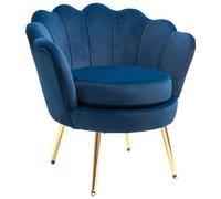 HOMCOM Fauteuil Salon Velours Pieds en Métal Doré, 76 x 67 x 74 cm, Bleu | Fauteuil Coquillage, pour Chambre à Coucher