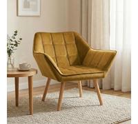 HOMCOM Fauteuil scandinave à Oreilles pour Salon Pieds hévéa Jaune | Fauteuil lounge, relax et lecture avec aspect velours, rembourré pour chambre