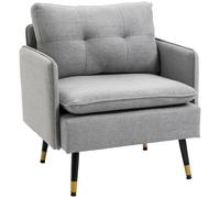 Homcom Fauteuil Scandinave Capitonné Passepoil Gris Clair Pieds Métal Noir Doré Aosom France