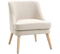 HomCom Fauteuil Scandinave confortable – pieds en bois massif, revêtement tissu lin – beige