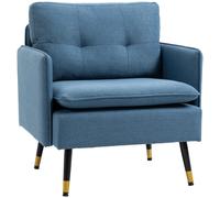 HOMCOM Fauteuil scandinave dossier capitonné avec passepoil en tissu 76 x 68 x 80 cm bleu et pieds en métal noir et doré