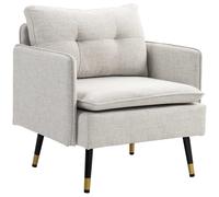 HOMCOM Fauteuil scandinave dossier capitonné avec passepoil en tissu 76 x 68 x 80 cm crème et pieds en métal noir et doré