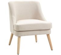HomCom Fauteuil Scandinave confortable – pieds en bois massif, revêtement tissu lin – beige