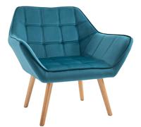 HOMCOM Fauteuil style scandinave dossier haut et accoudoirs, revêtement en polyester effet velours, 67 x 61,5 x 71 cm, bleu