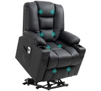 HOMCOM Fauteuil TV avec Levage électrique et USB Noir | Massage et inclinable, fauteuil massant avec télécommande, relax, porte-gobelet, poche latérale, repose-pieds 2 parties