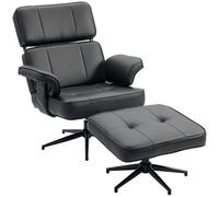 HOMCOM Fauteuil TV inclinable avec pouf noir | Fauteuil TV en similicuir, appui-tête réglable, pour salon et chambre.