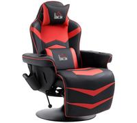HOMCOM Fauteuil TV inclinable massant électrique pivotant 360°, Rouge | Fauteuil TV massant inclinable avec télécommande, porte-gobelet, poche latérale, cuir synthétique, pour salon