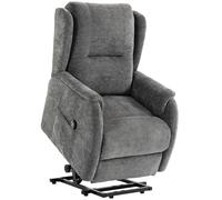 HOMCOM Fauteuil TV relax avec assistance au lever pour seniors, aspect chenille, avec télécommande et poches latérales, Gris foncé
