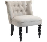 HOMCOM Fauteuil Vintage Chaise de Repos Fauteuil Rembourré Chaise de Salle à Manger Revêtement en Lin Cadre en Bois Beige+Noir 67 x 67 x 78 cm