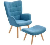 HOMCOM Fauteuil Wing avec Pouf, Velours côtelé, Salon, Bleu | Fauteuil lounge, relax moderne, fauteuil, fauteuil de lecture, pour chambre.
