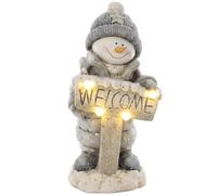 HOMCOM Figurine Bonhomme de Neige 46 cm Lumineuse avec Panneau Welcome, déco de Noël en MgO avec LED Blanc Chaud et minuterie, pour entrée et Porche Couvert