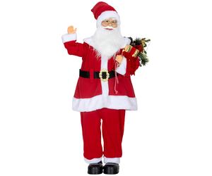 HOMCOM Figurine de Père Noël, debout de Père Noël, commande vocale, lumières LED scintillantes, bras pliables, 120 cm, rouge