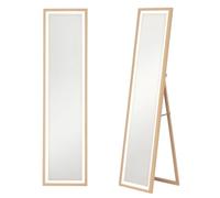 Grand miroir - HOMCOM - éclairage LED 3 couleurs - montage mural ou sur pied - rectangulaire - verre trempé MDF - 40x160cm - chêne