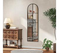 HOMCOM Grand Miroir Pleine Longueur 40 x 160 cm Mural ou sur Pied Noir | Fenêtre Arquée, Cadre en Métal, Film Antidéflagrant, pour Chambre à Coucher Salon et Dressing