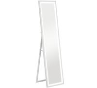 Grand miroir - HOMCOM - éclairage LED 3 couleurs - montage mural ou sur pied - rectangulaire - verre trempé MDF - 40x160cm - blanc