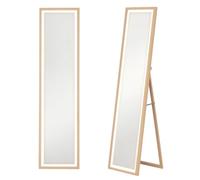 Grand miroir - HOMCOM - éclairage LED 3 couleurs - montage mural ou sur pied - rectangulaire - verre trempé MDF - 40x160cm - chêne