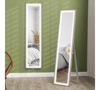 HOMCOM Grand Miroir Pleine Longueur 40x160cm Éclairage LED 3 Couleurs Gris | Support, Miroir Mural ou sur Pied Rectangulaire, pour Chambre à Coucher, Salon, Dressing