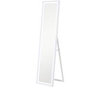 HOMCOM Grand miroir pleine longueur, miroir mural ou sur pied rectangulaire, 40 x 160 cm avec éclairage LED 3 couleurs, blanc