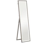 HOMCOM Grand miroir pleine longueur, miroir mural ou sur pied rectangulaire, 40 x 160 cm avec éclairage LED 3 couleurs, gris