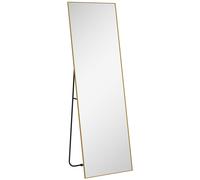 HOMCOM Grand miroir pleine longueur rectangulaire, 50 x 160 cm, miroir sur pied, mural ou pocé contre mur, doré