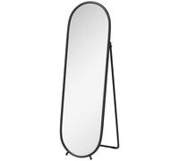 HOMCOM Grand miroir sur pied, miroir ovale, cadre en métal noir, avec support pour entrée, chambre, dressing, 40 x 160 cm