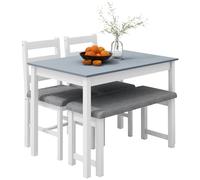 HOMCOM Groupe de sièges, Ensemble de table à manger 4 pièces, 1 Table, 1 Banc, 2 Chaises, Gris + Blanc