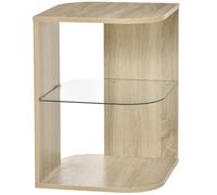 HOMCOM Guéridon bout de canapé design étagère verre trempé aspect chêne clair