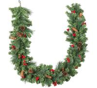 HOMCOM Guirlande de Noël Artificielle 180 cm 162 Branches Denses Vert | Décoration de Noël, Pommes de Pin, Grappes de Baies, pour Escaliers, Cheminées