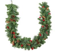 HOMCOM Guirlande de Noël artificielle 180 cm, décoration de Noël, 162 branches denses, pommes de pin, grappes de baies, vert