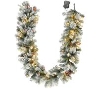 HOMCOM Guirlande de Noël avec 216 branches saupoudrées de neige, 50 LED, Ø25x180 cm, Vert & Blanc