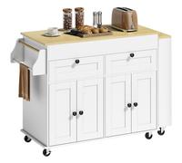 HOMCOM îlot central cuisine avec plateau extensible, desserte de cuisine sur roulettes avec 2 tiroirs, 4 portes, blanc