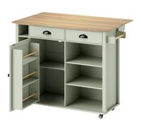 HOMCOM Îlot central cuisine avec plateau pliant, desserte de cuisine sur roulettes avec 2 tiroirs, porte-serviettes, vert