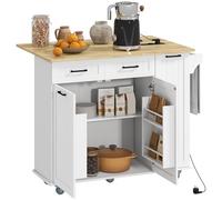 Desserte îlot central de cuisine multi-rangement - prises secteur, ports USB - blanc effet bois clair Blanc G